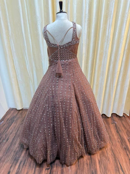 Baby pink brown mint green golden gown Lehenga