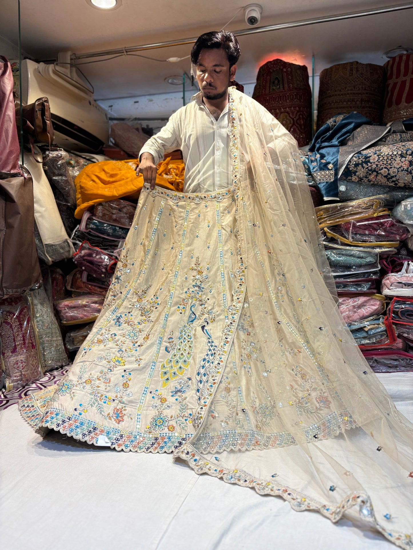 Fabulous golden peacock Lehenga