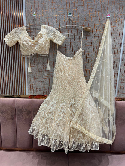 Golden Fish Cut Crop Top Lehenga