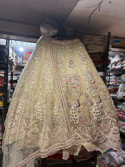 Designer golden peacock crop top Lehenga