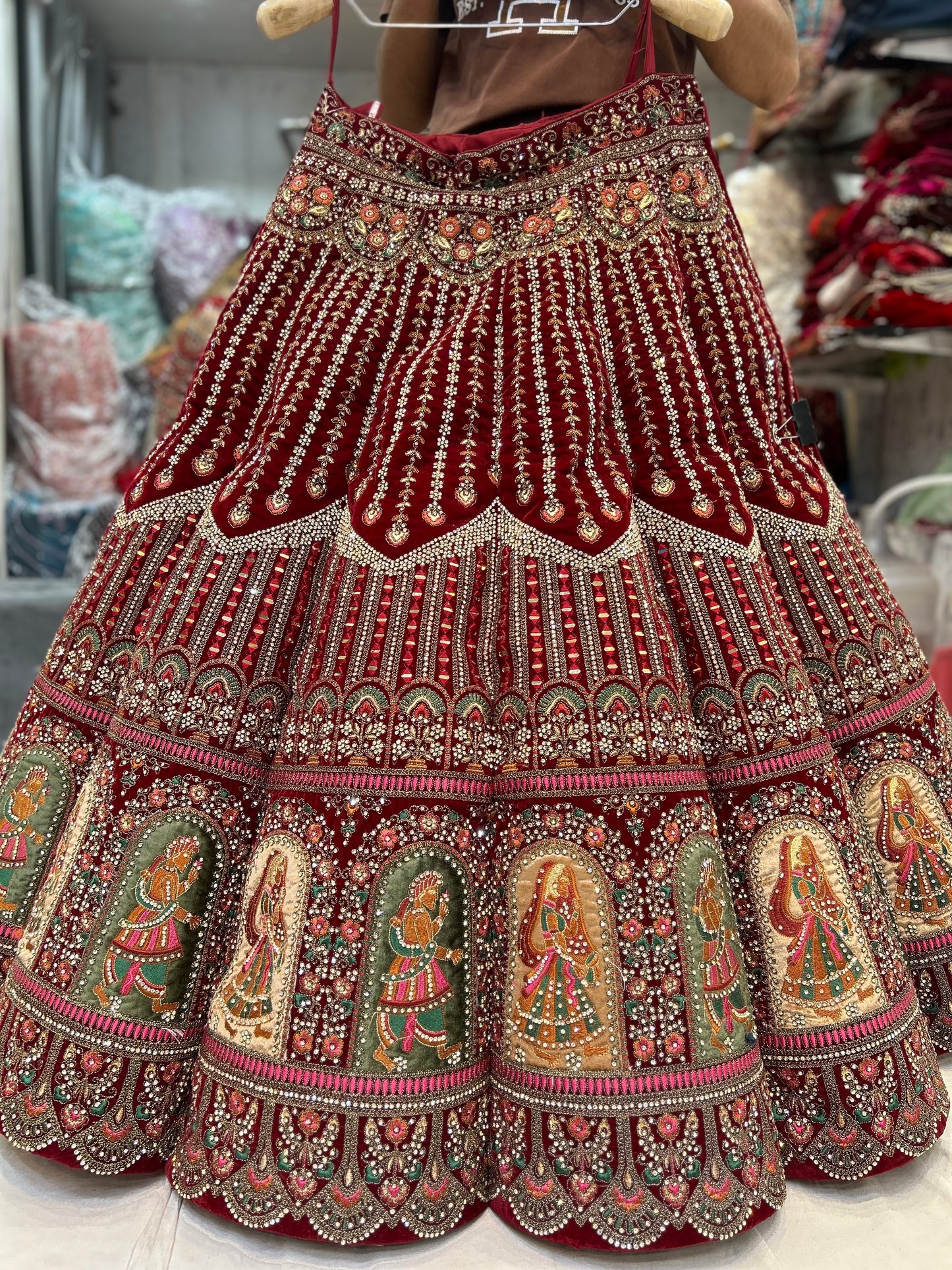Figure Ball Pattern maroon doli barat lehenga