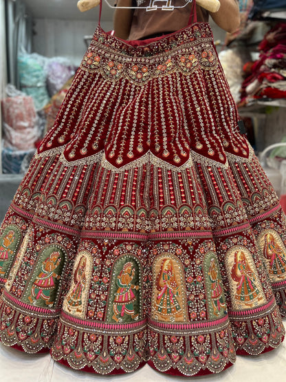 Figure Ball Pattern maroon doli barat lehenga