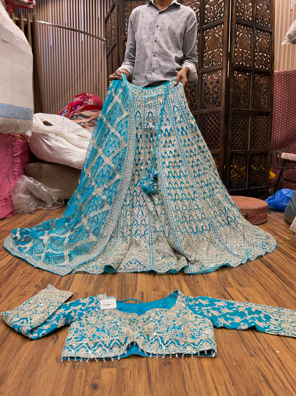 Delightful sky blue crop top lehenga