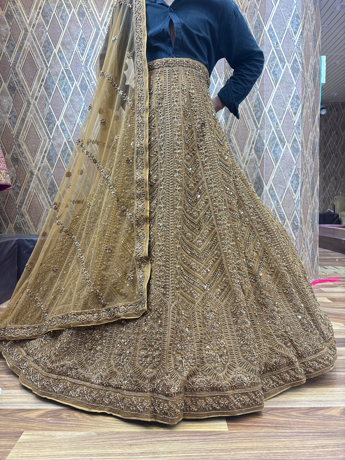 Majestic golden mirror work Lehenga