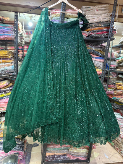 Something Different Green on Green Monotone Crop Top Lehenga