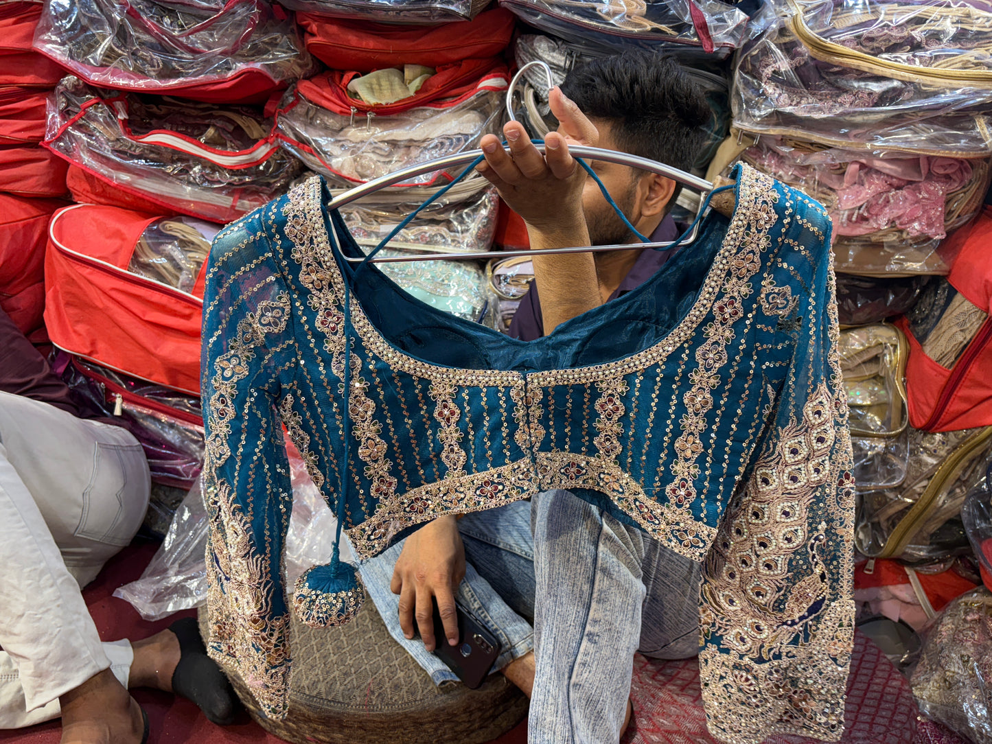 Something different Sky blue crop top Lehenga