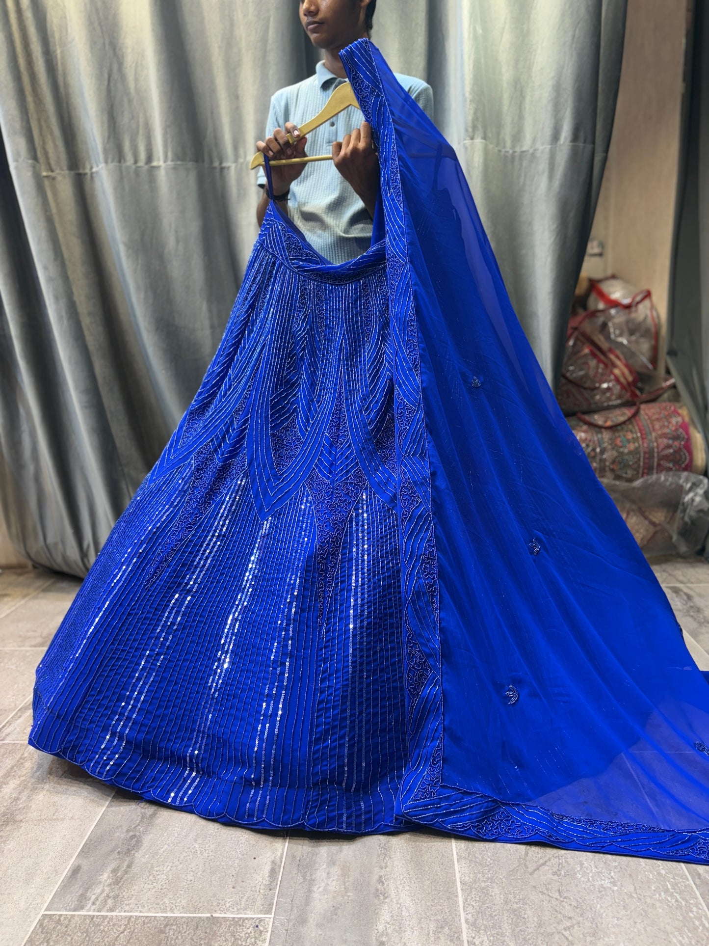 Lovely Navy Blue Crop Top Lehenga