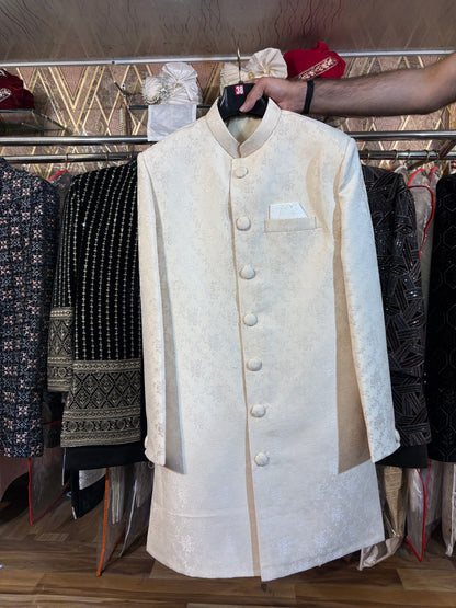 Cream White Jodhpuri indo western blazer kurta Sherwani