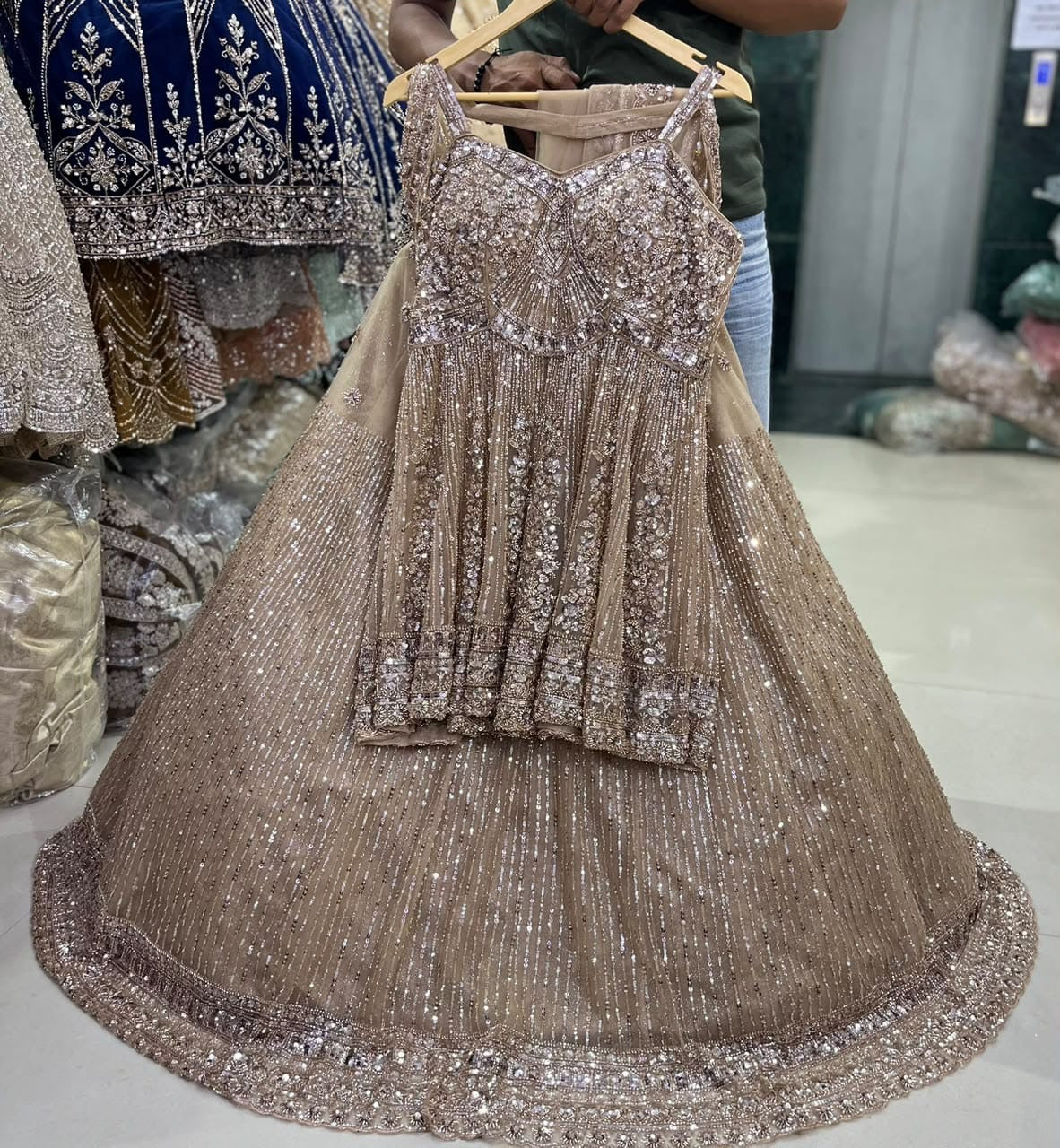 Baby pink chiku colour maroon Crop Top Lehenga (Copy)