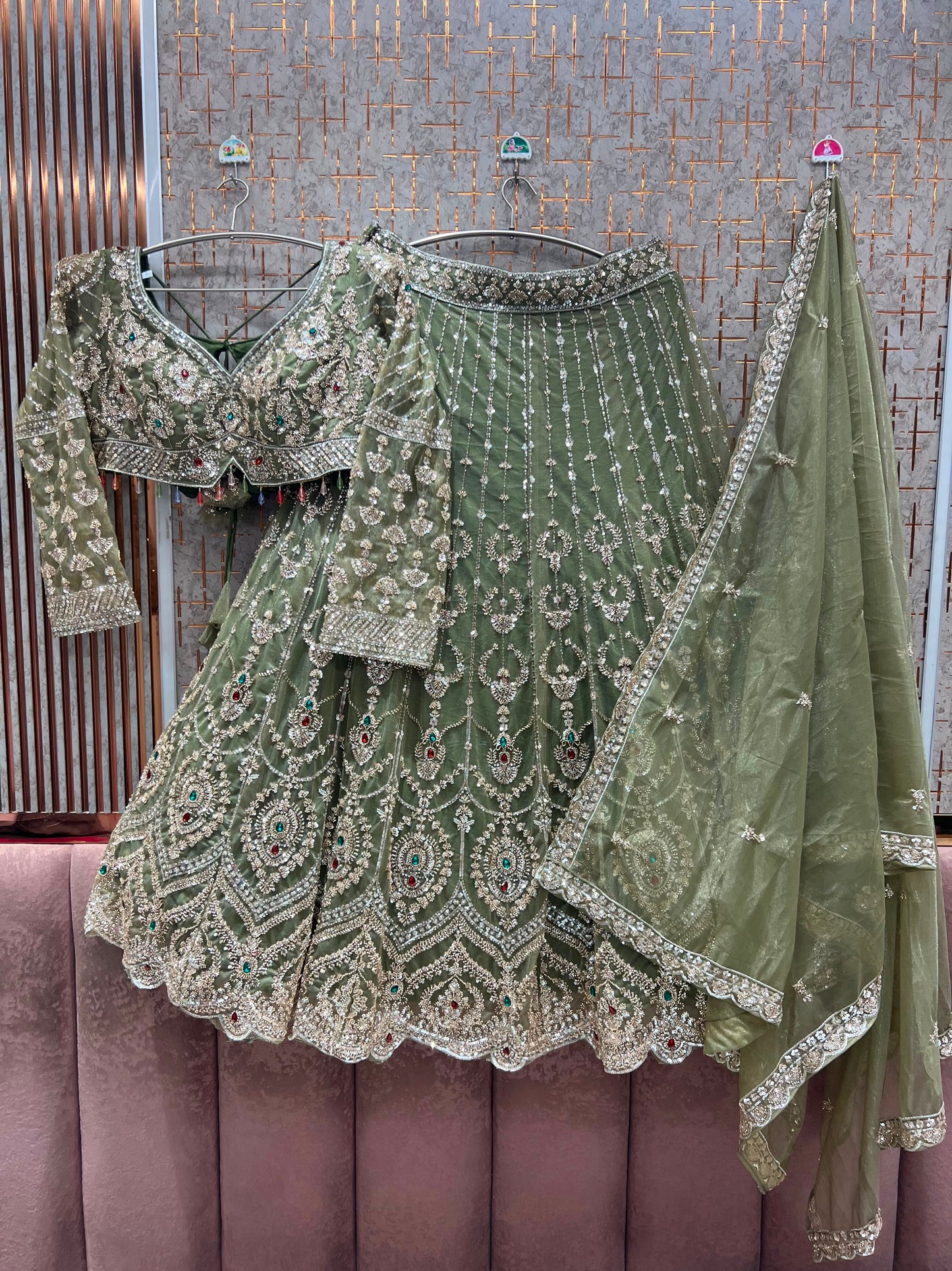 Green Crop Top Lehenga