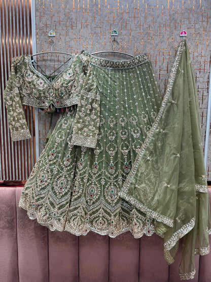 Green Crop Top Lehenga