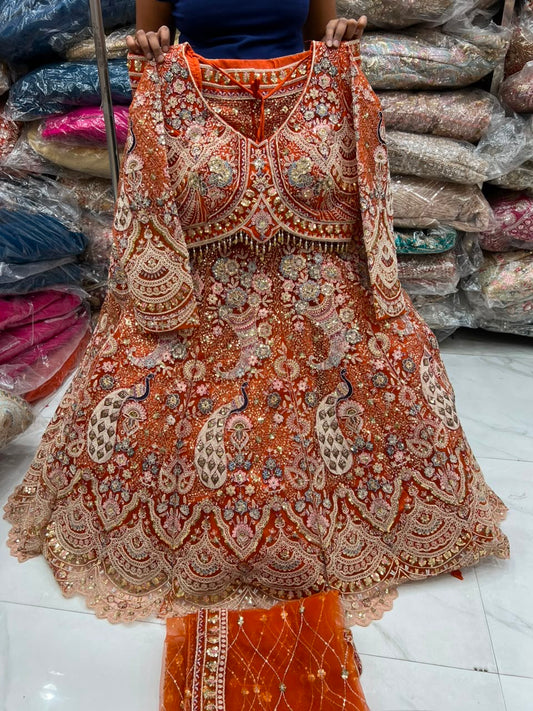 Baby Pink Peacock Crop Top Lehenga