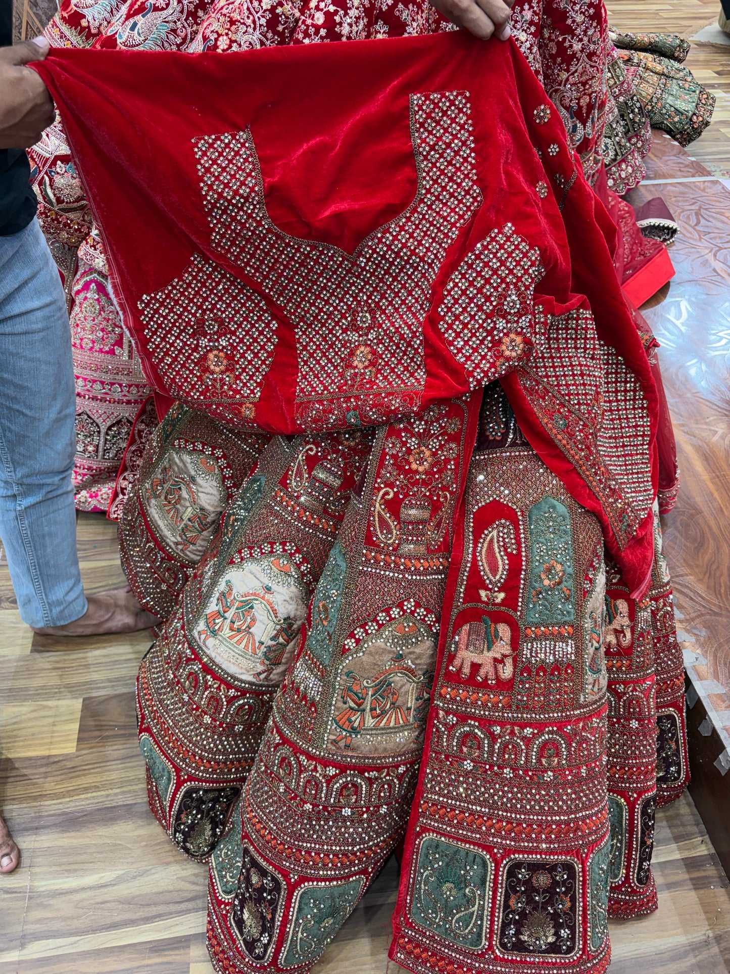 Doli Barat rani pink red Ball Bridal Lehenga