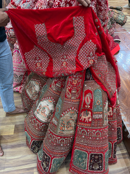 Doli Barat rani pink red Ball Bridal Lehenga