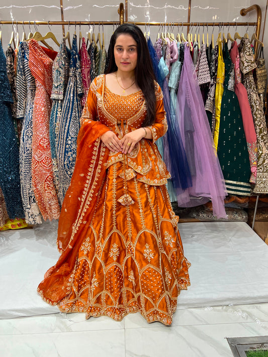 Rust Orange peplum long Dress Farshi Garara Dress Special