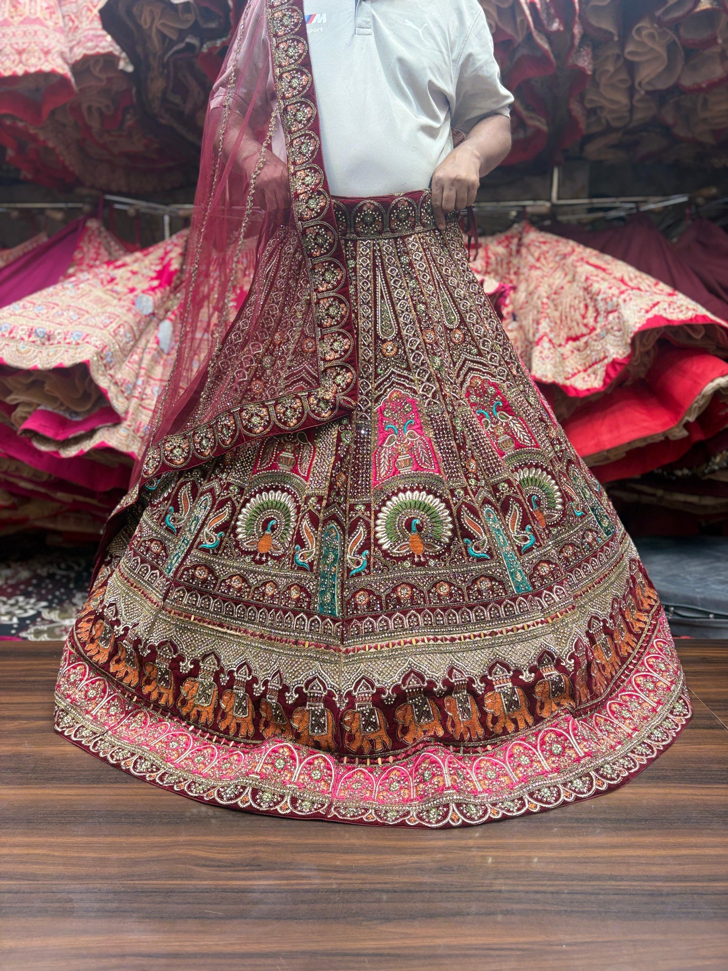 Majestic maroon peacock bridal Lehenga