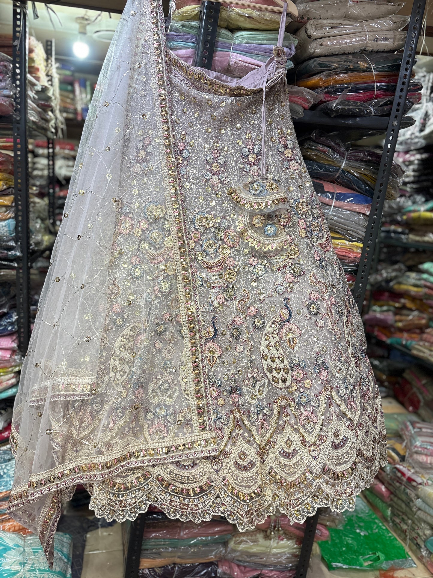 Lavishing Lavender pink peacock Crop Top Lehenga