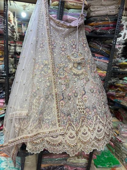 Lavishing Lavender pink peacock Crop Top Lehenga