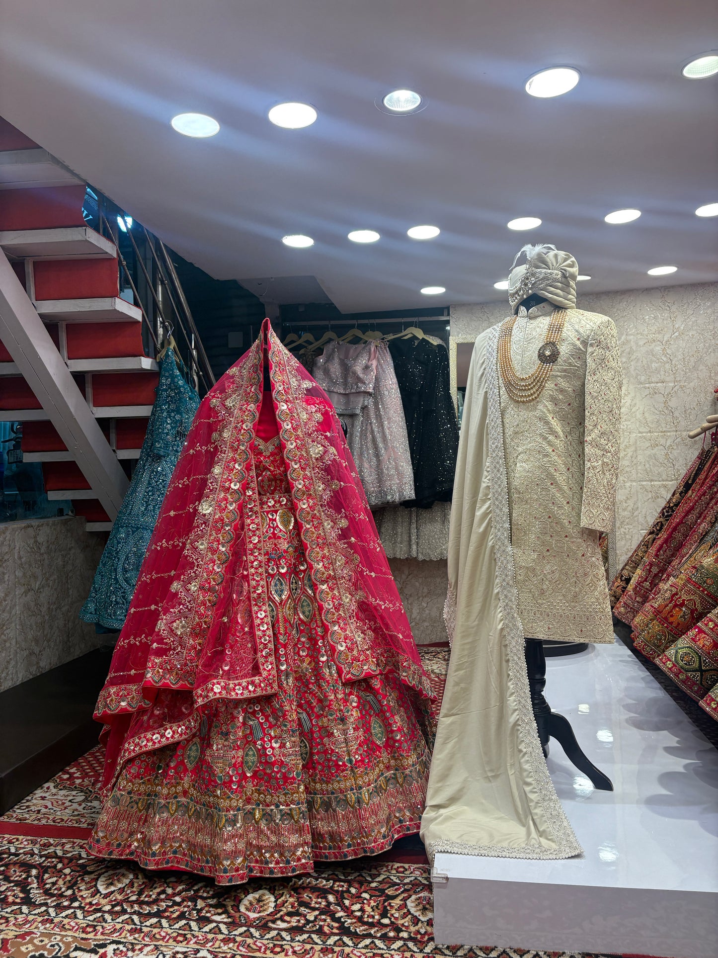 Pretty bridal peacock Lehenga sherwani combo