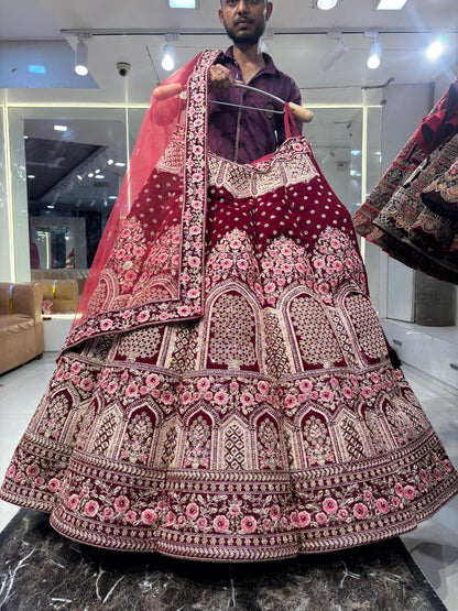 Majestic maroon ball bridal Lehenga