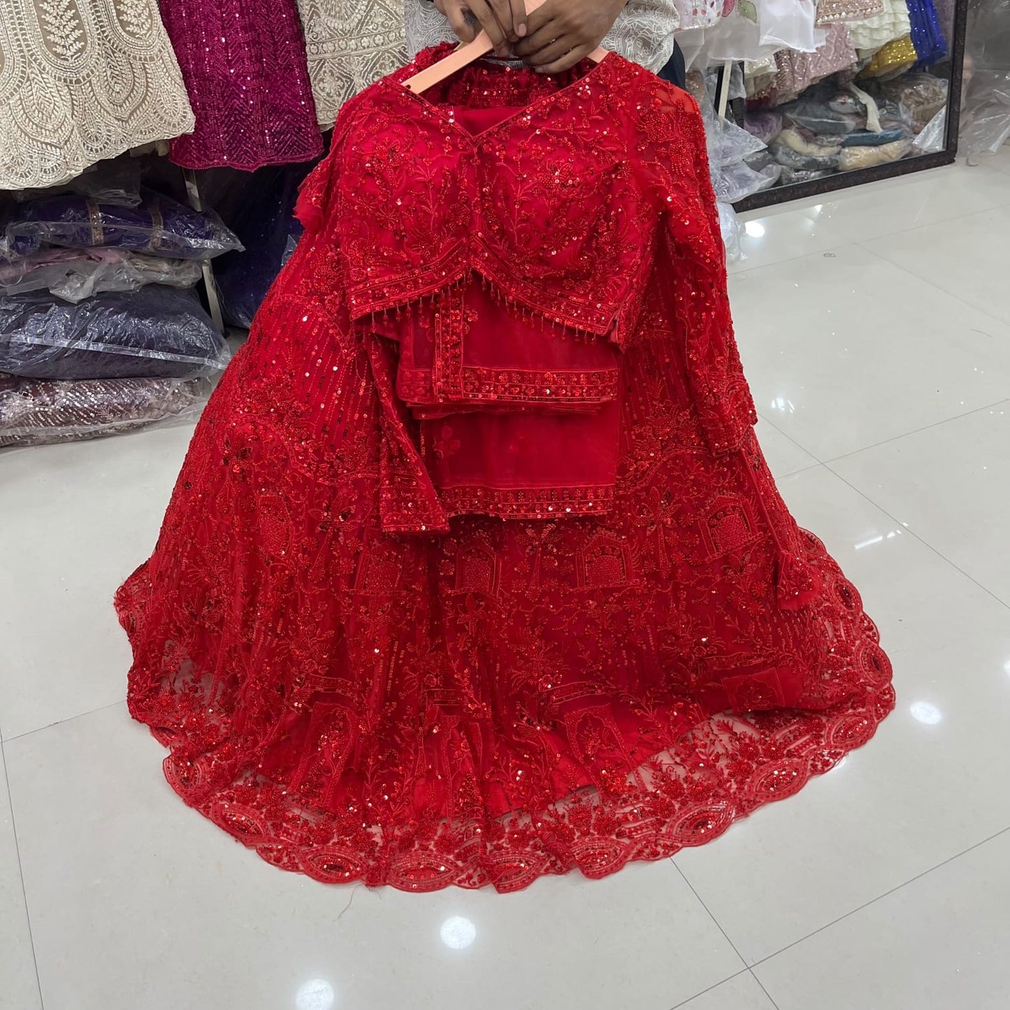 Red on Red Monotone Crop Top Lehenga