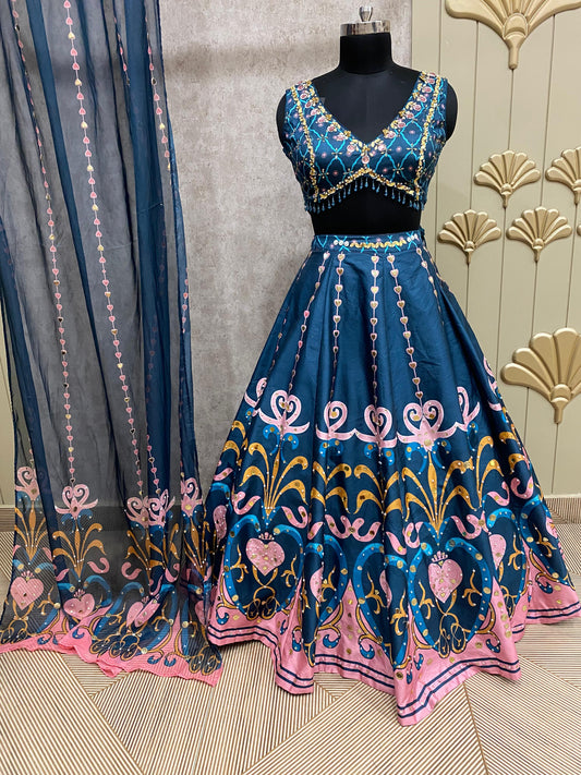 Navy blue crop top lehenga