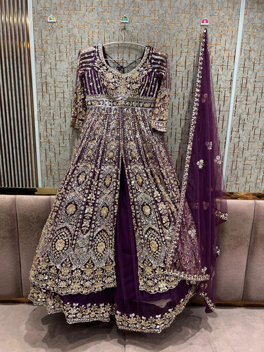 Dark purple Long Farshi Garara Indo Western Dress