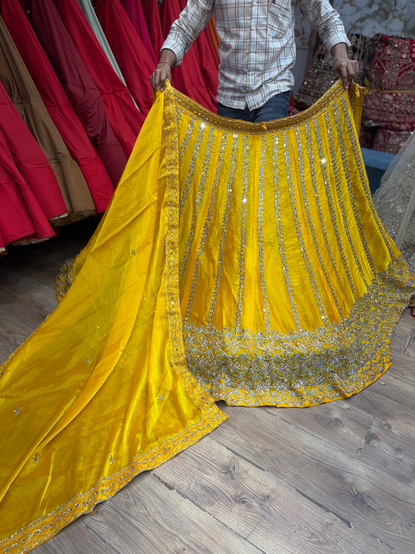 Yellow Haldi Mehendi Mirror Work Lehenga - Shopping World