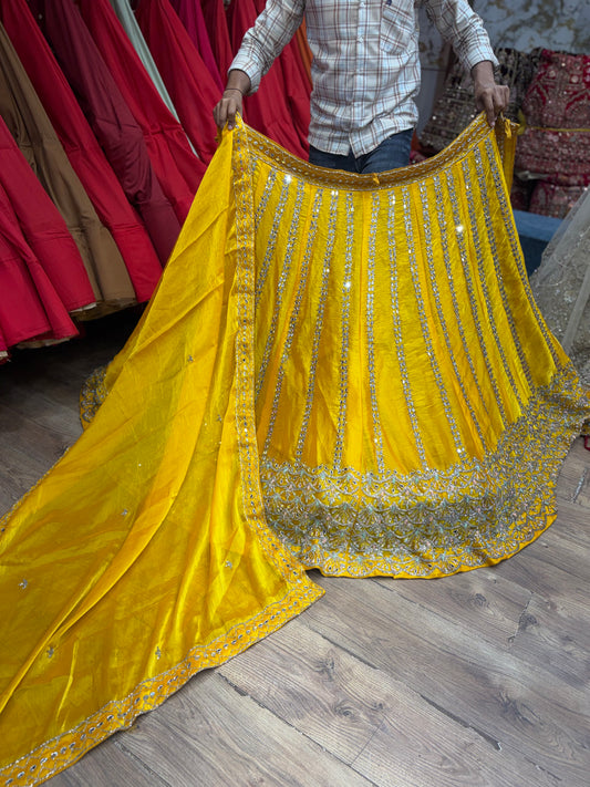 Yellow Haldi Mehendi Mirror Work Lehenga