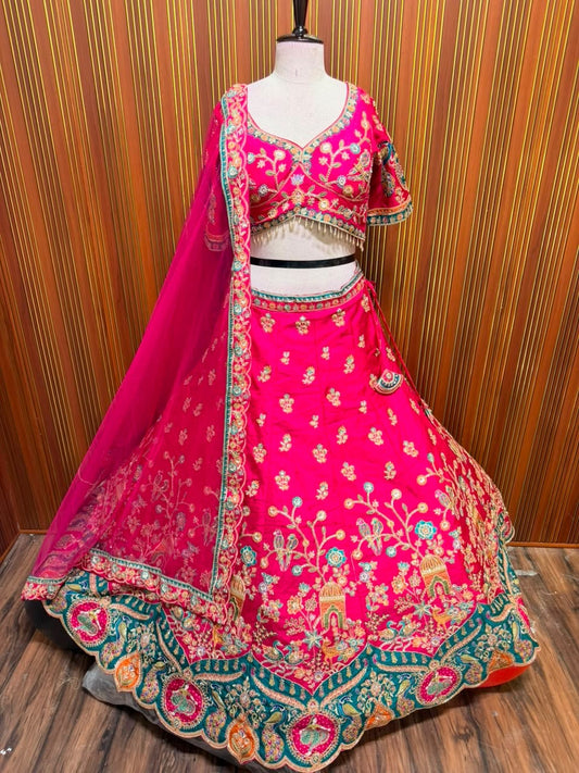 Pink peach green crop top Lehenga