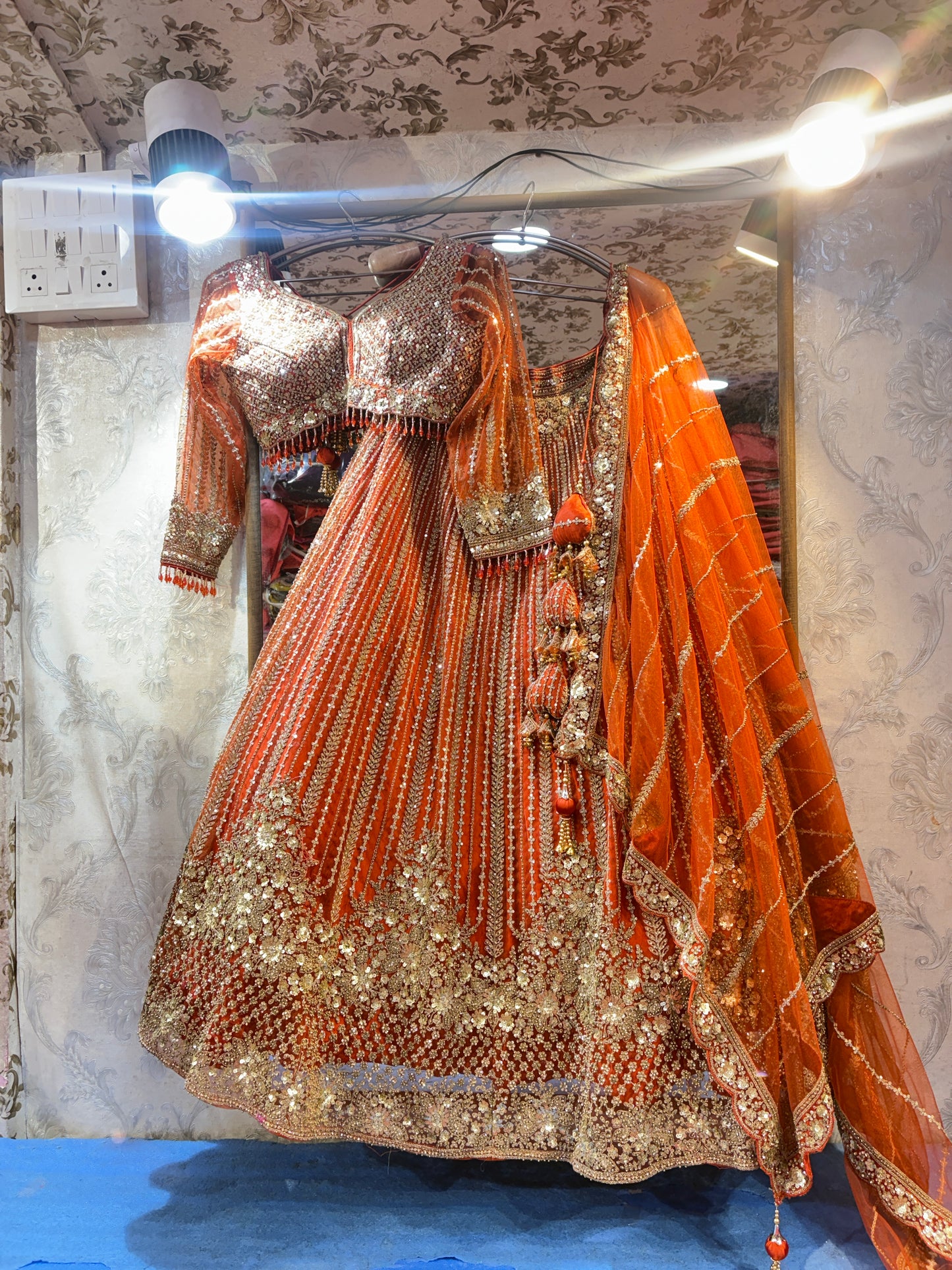 Tremendous orange rust handwork crop top Lehenga