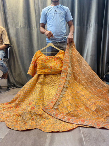 Designer yellow haldi mehendi crop top Lehenga