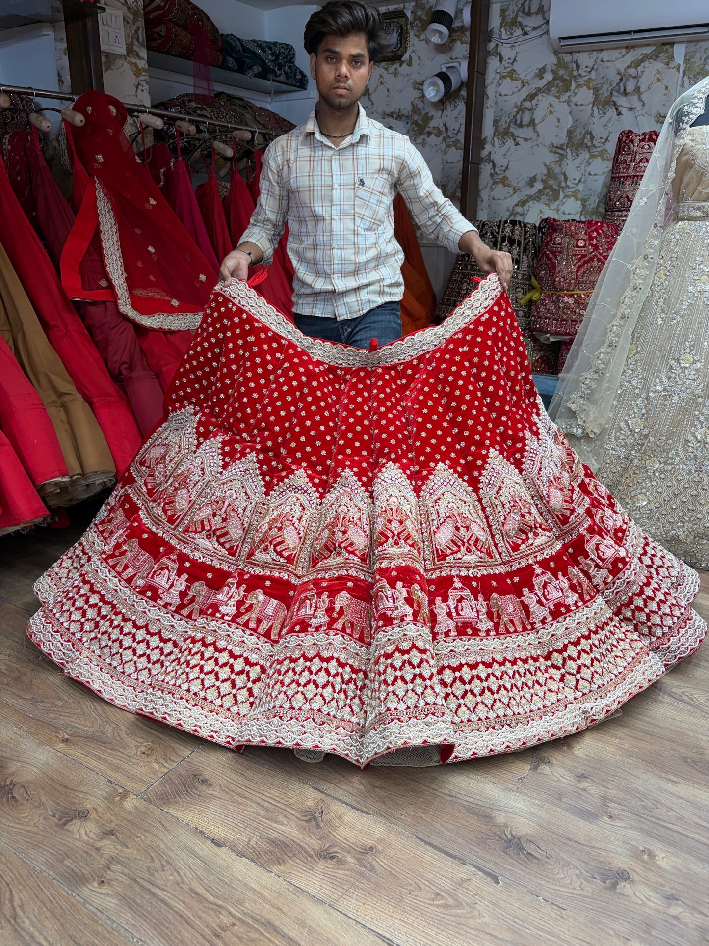 Red Gajraj elephant Doli Barat Ball Bridal Lehenga
