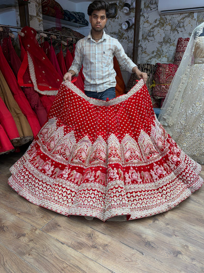 Red Gajraj elephant Doli Barat Ball Bridal Lehenga
