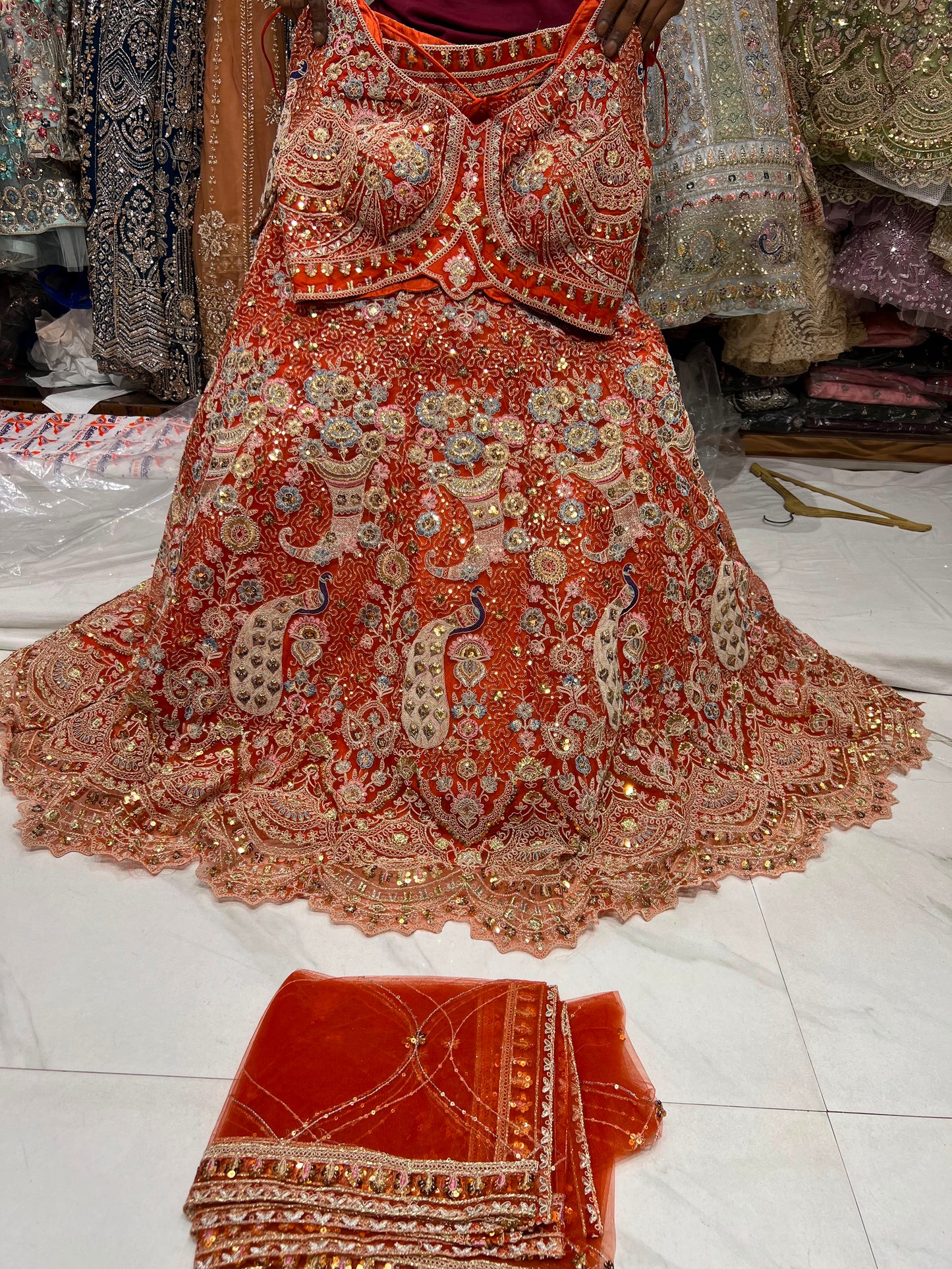 Blue Peacock Crop Top Lehenga