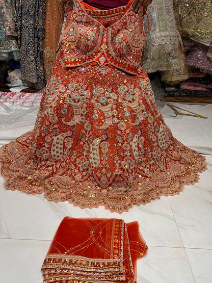 Blue Peacock Crop Top Lehenga