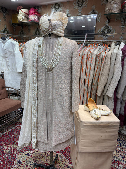 Light Beige Golden White sherwani