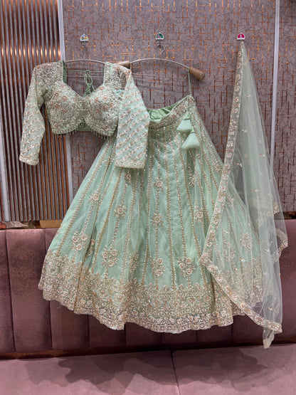 Pista Green Crop Top Lehenga