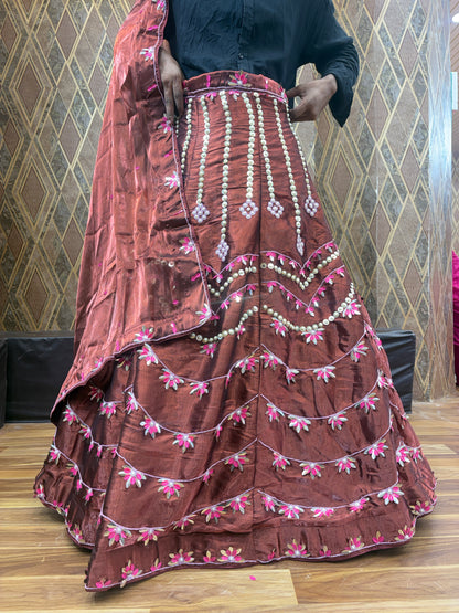 Eye catching pdp brown peach pearl Lehenga