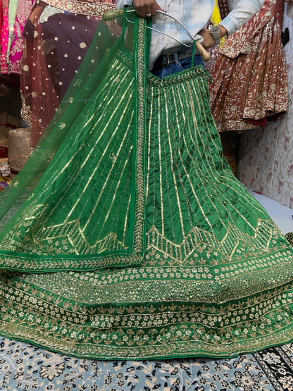 Fabulous green sequence handwork lehenga