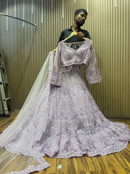 Girish pink guest crop top Lehenga