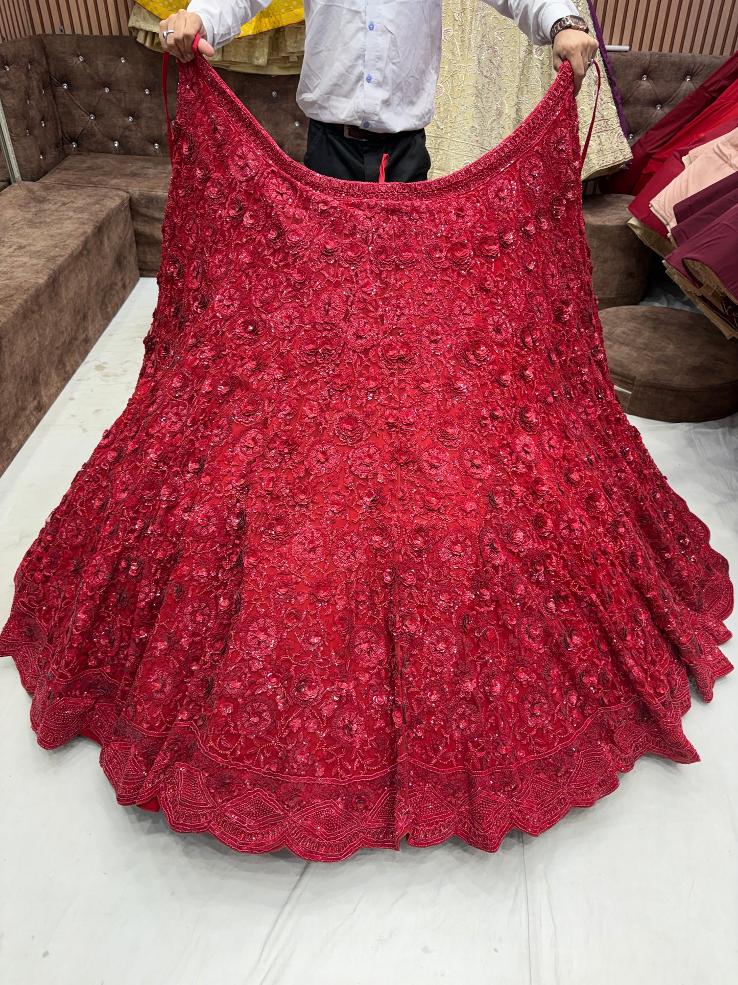 Red On Red monotone Lehenga