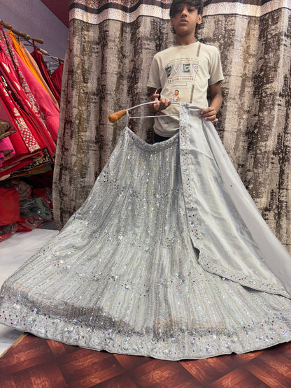 Gorgeous silver grey bridal Lehenga