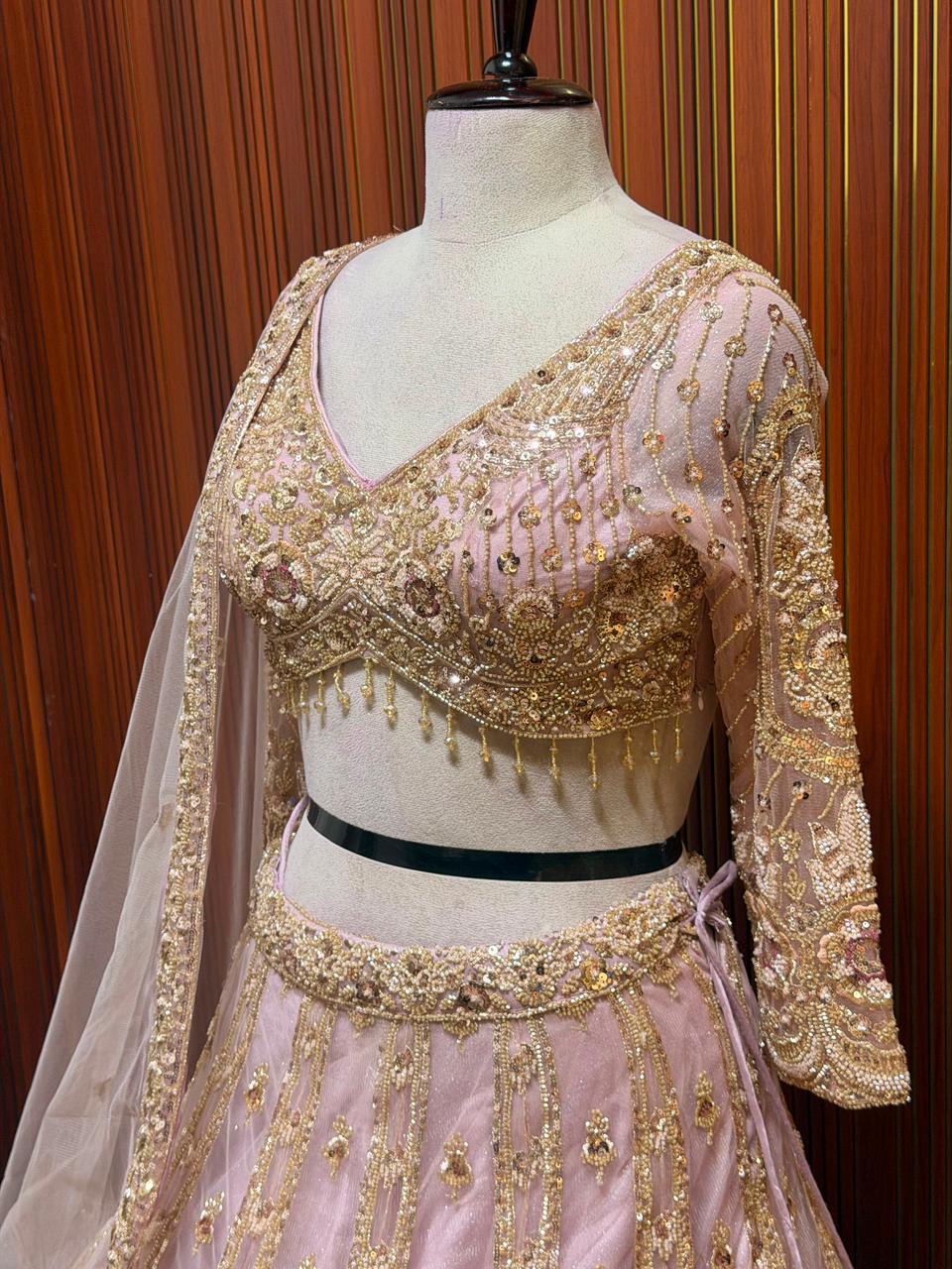 Golden pink white Crop top Lehenga