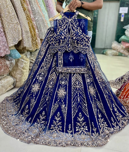 maroon purple red blue golden Crop Top Lehenga