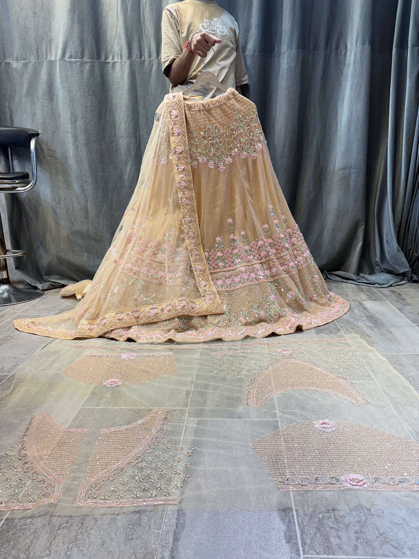 Charming peach crop top Lehenga