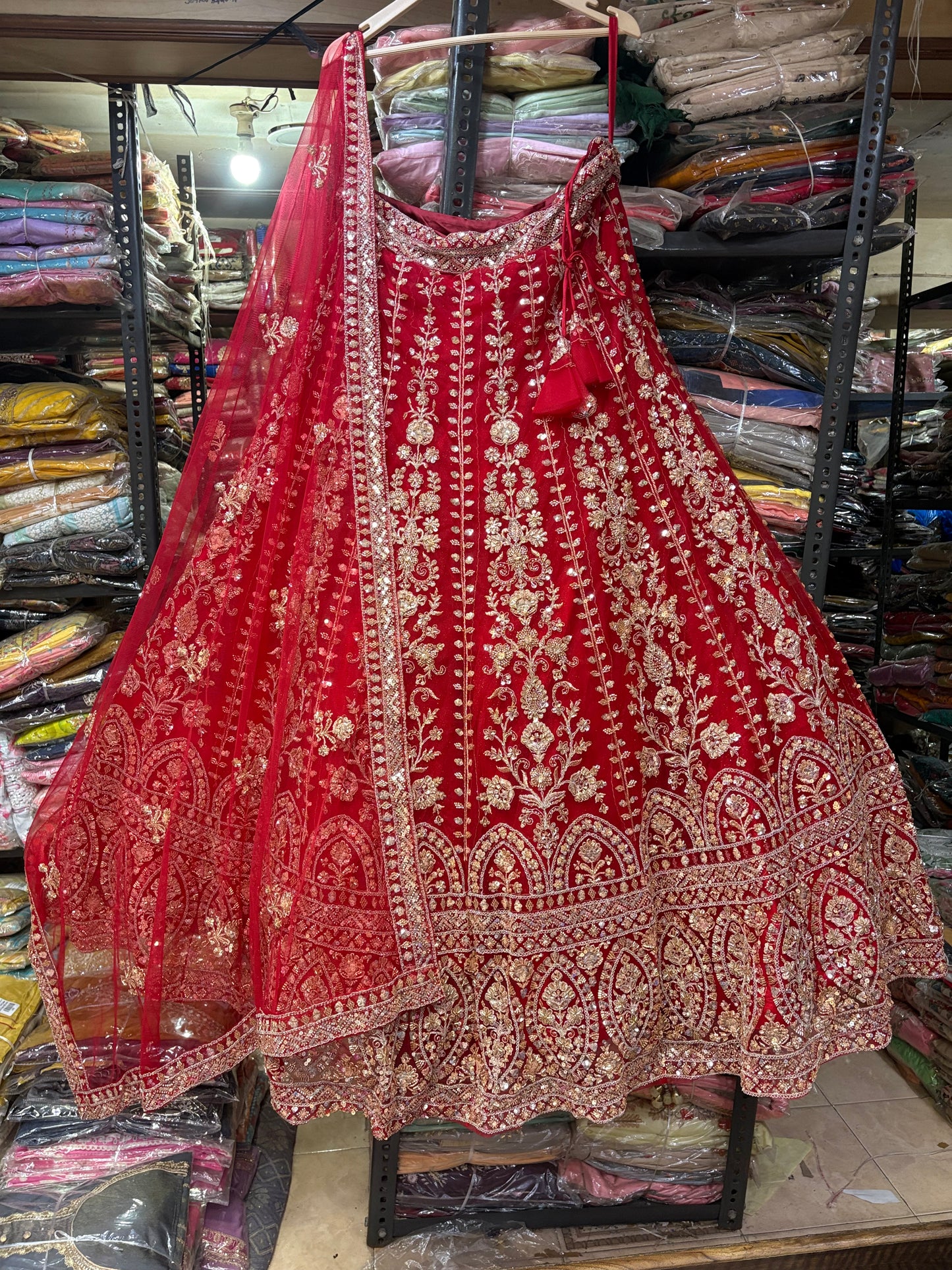 Engaging Red Crop Top Lehenga