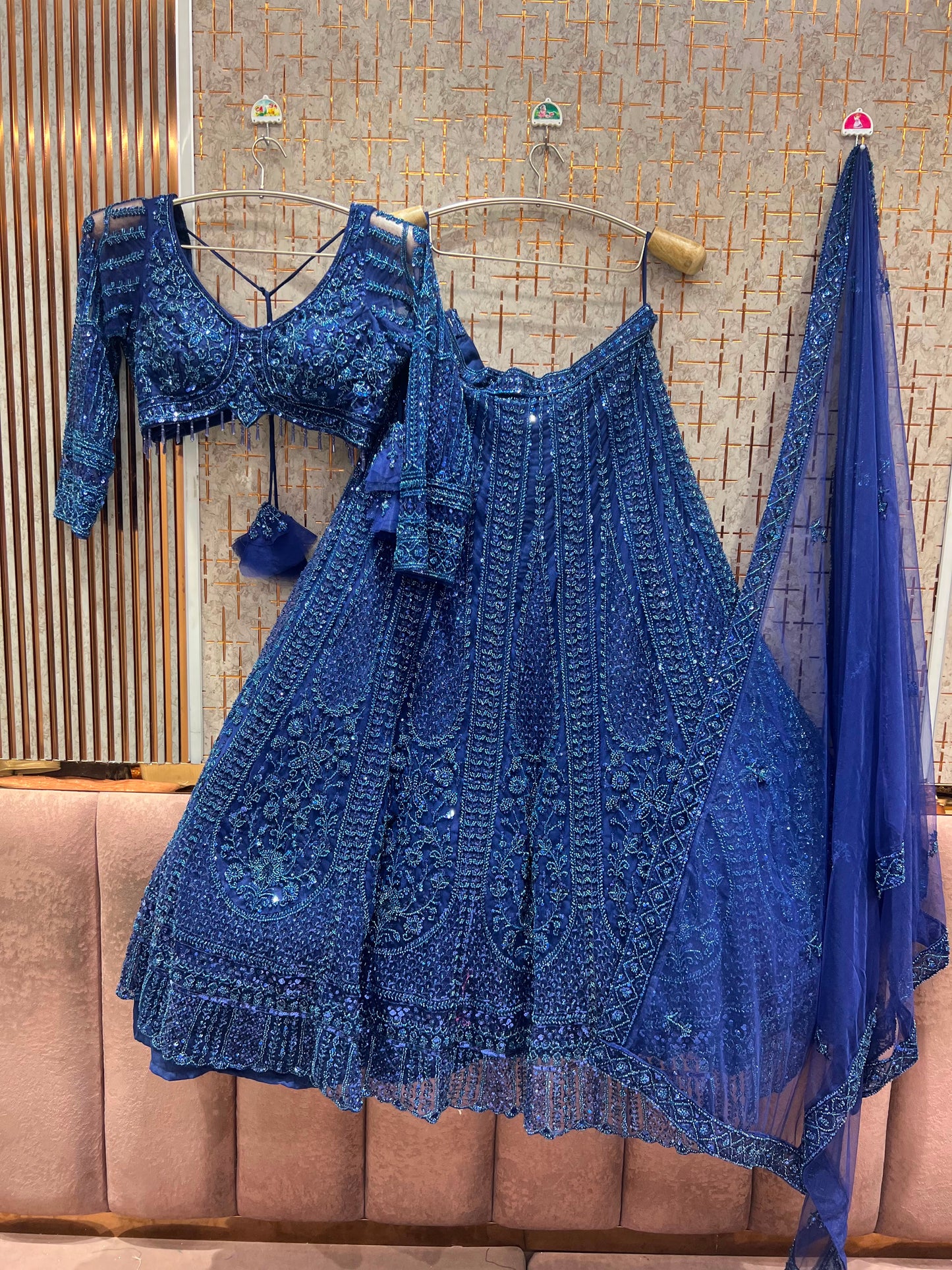 Blue on Blue Monotone Crop Top Lehenga