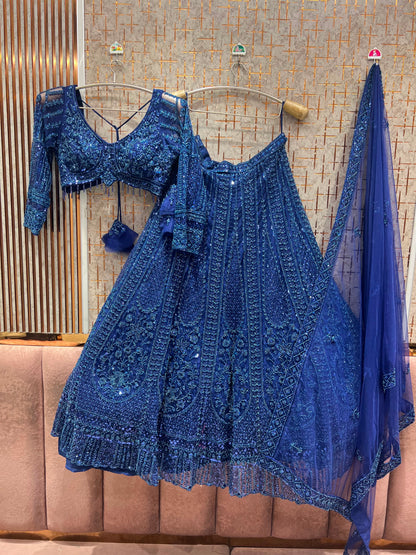 Blue on Blue Monotone Crop Top Lehenga