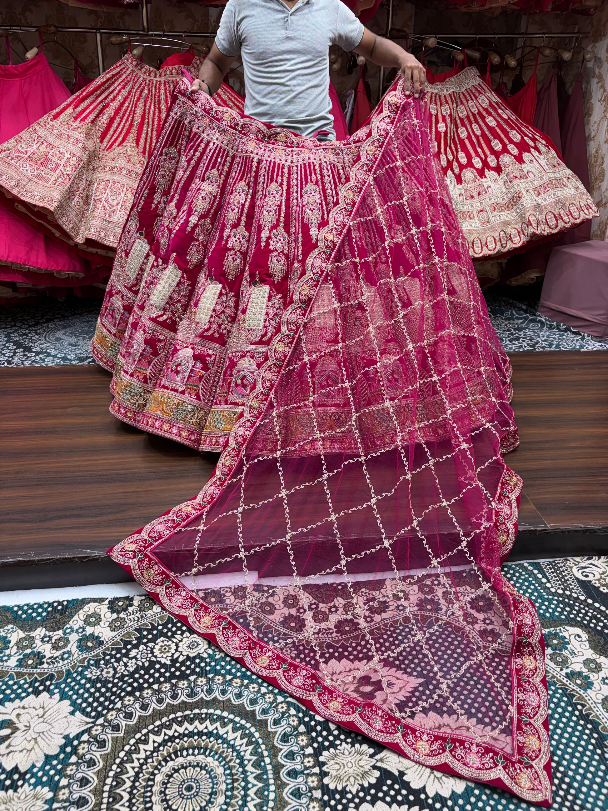 Rani Pink Doli Barat Ball Bridal Lehenga - Shopping World